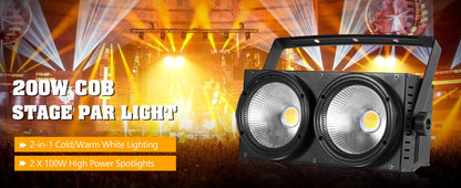U'King 4PCS 200W COB Par Light 2x100W Blinder Lighting 2 Eyes LED 2IN1 COB Cool Warm White Lighting Party Bar DMX Stage Lighting
