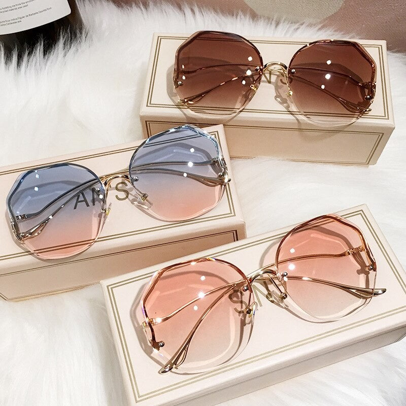 Rimless Sunglasses Women Metal Female Vintage Ladies Stylish Design Oversized Square Sun Glasses UV400