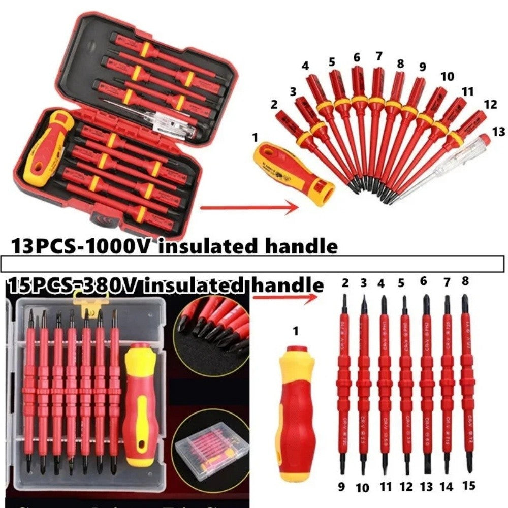 Kit de Ferramentas para Eletricistas 13/15pçs 1000V Chaves de Fenda Isoladas Intercambiáveis Magnéticas com Pontas Fenda Kit de Reparo para Eletricistas