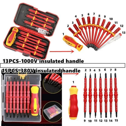 Kit de Ferramentas para Eletricistas 13/15pçs 1000V Chaves de Fenda Isoladas Intercambiáveis Magnéticas com Pontas Fenda Kit de Reparo para Eletricistas