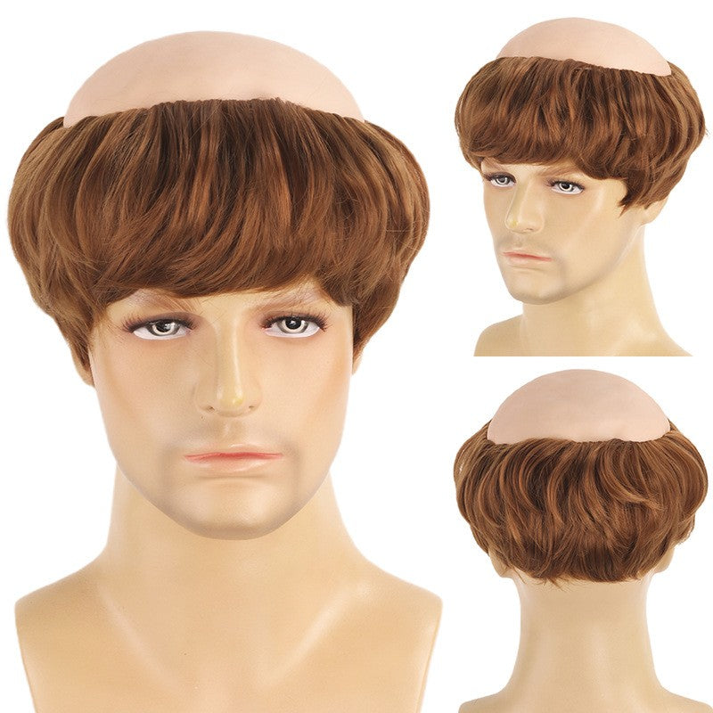 Peruca Sintética Careca Engraçada de Monge para Cosplay, Marrom Novedoso, Adequada para Festas Temáticas de Halloween e Natal, Peruca Careca de 6 Polegadas