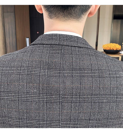 Men's High-quality Plus Size 5XL-M 3-piece Suit (suit+vest+pants) Business Fashion Plaid Suit Groom's Wedding Banquet Set