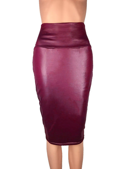 Matte PU Imitation Leather Midi Skirt Women High-waist Bodycon Slim Long Skirts Vintage Office Lady Pencil Skirt Club Party