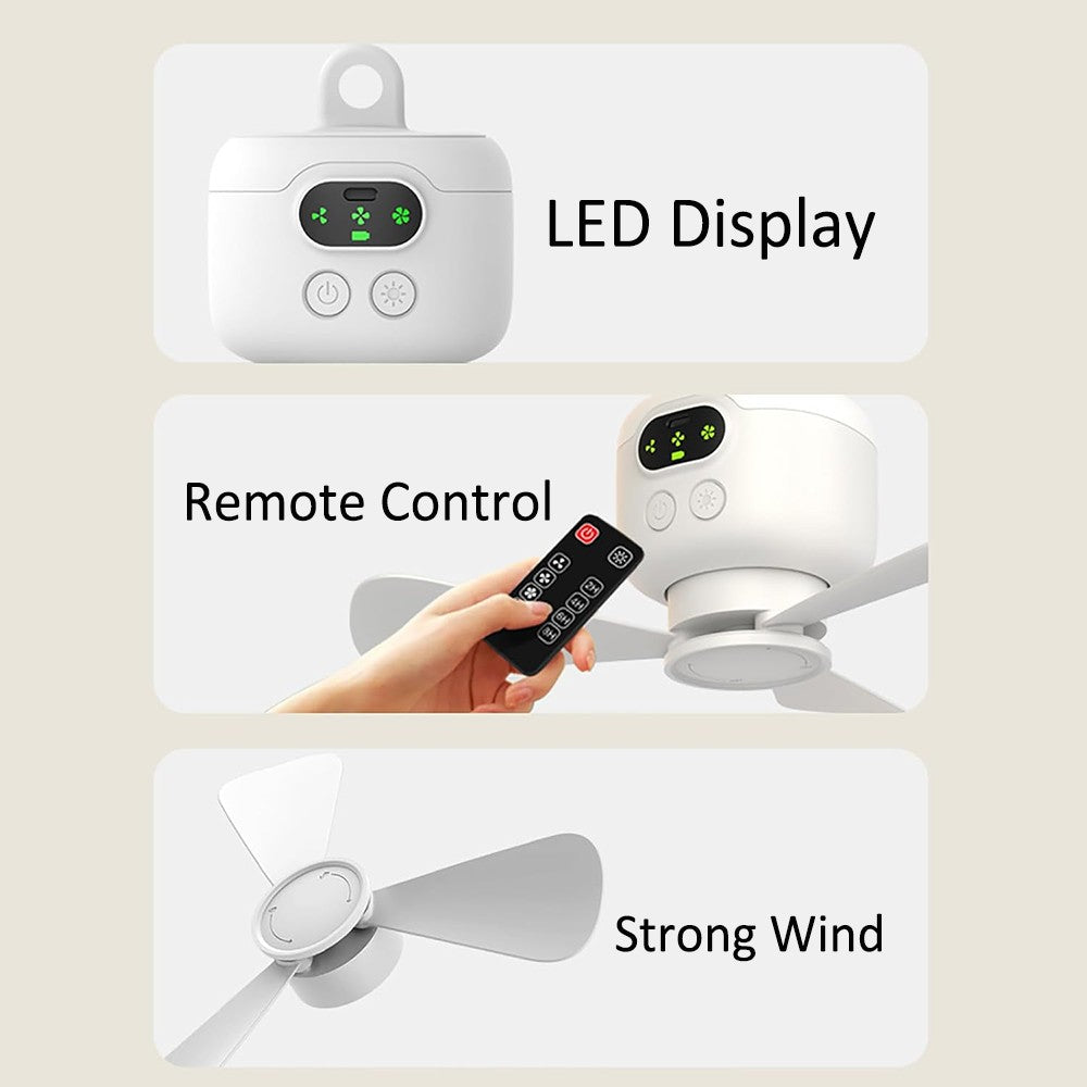 Ceiling Fan Portable Camping Tent Ceiling Canopy Fan 8000mah Rechargeable Wireless Fan Air Circulators with Remote Control Light
