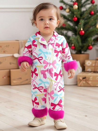 Citgeett Autumn Infant Baby Girls Jumpsuit Long Sleeve Bow Print Button Patchwork Casual Romper Fall Clothes