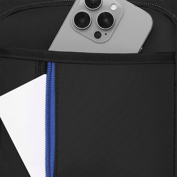 1 men's crossbody bag with zip closure, adjustable shoulder strap, and multiple storage compartments, suitable for daily commuti