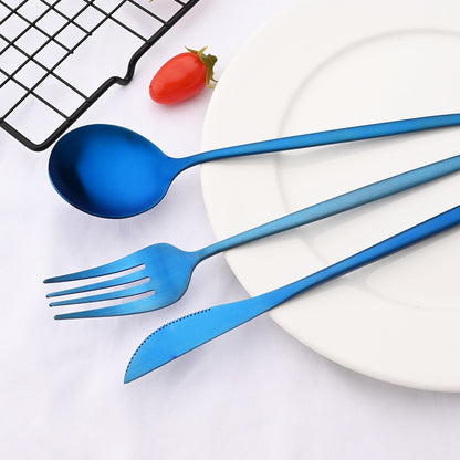 Conjunto de Talheres 24 Peças Preto Fosco em Aço Inoxidável para Cozinha, Faqueiro de Bife, Garfo, Colher, Louça de Mesa