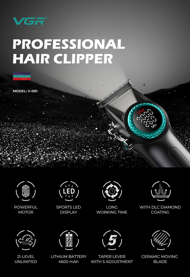 VGR 001 977 new hair trimming set high-end men's hair clipper intelligent digital display electric pusher carving and whitening