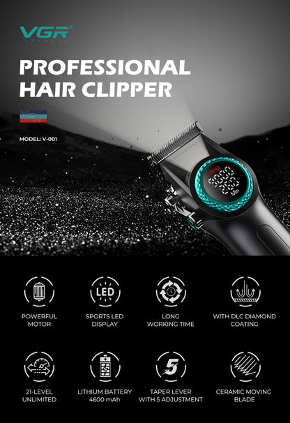 VGR 001 977 new hair trimming set high-end men's hair clipper intelligent digital display electric pusher carving and whitening