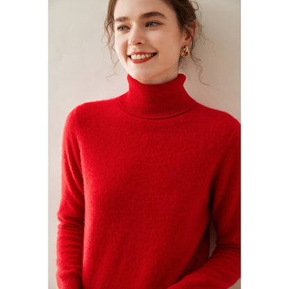 Suéter de Cashmere Feminino Gola Alta Manga Comprida Pulôver de Malha 100% Cashmere Puro Suéter Básico Versão Coreana Top Feminino
