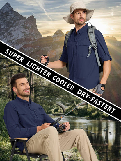 TACVASEN UV Block Fishing Shirts Mens Sun Protection Quick Dry Long Sleeve Shirts Mesh Breathable Hiking Cargo Shirts Work Shirt