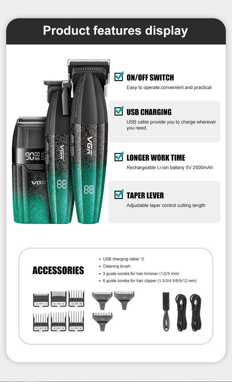 VGR Hair Clippers Professional Hair Trimmers Rechargeable Body Trimmer Electric Clippers Adjustable Hair Clippers Men V-640 s3