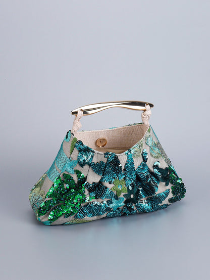 Delicated Sequins Luxury Evening Bag Pleated Handbag Elegant Embroidered Evening Bag for Women Wedding Banquet Cheongsam Handbag