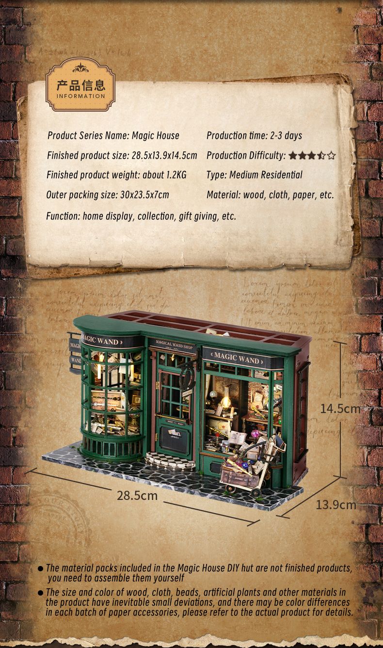 Magic Shop DIY Wooden Dollhouse Miniature Doll House Kit with Furniture Roombox Retro Home Model Toy for Children Gift