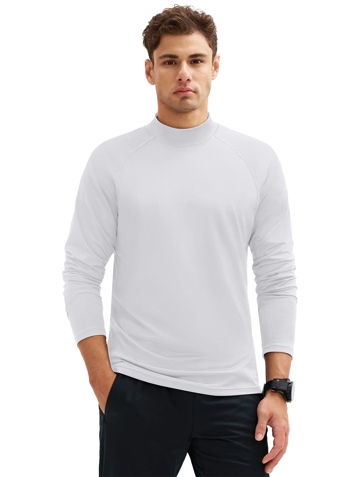 TACVASEN Mock Neck Thermal T-shirts Mens Micro-fleece Lined Long Sleeves Spring Athletic Workout Base Layer Pullover Tops Male