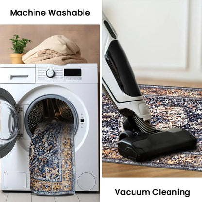 VIKAMA Persian Flannel Carpet Living Room Mat Hallway Mat Sofa Mat Bedroom Bedside Rug Long Rug Non-slip Washable Home Decor