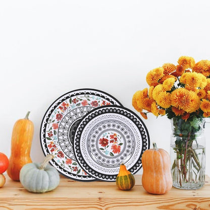 Durable 12-Piece Melamine Dinnerware Set, Ideal for Indoor and Outdoor Dining, Dishwasher Safe, Lightweight Dinnerware