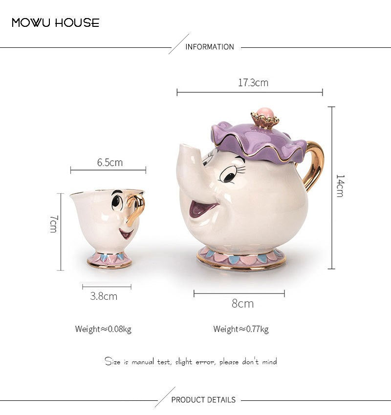 Bule De Chá Disney Desenho Animado A Bela E A Fera Bule De Café Caneca Sra Potts Xícara Chip Bule De Chá Um Conjunto De Chá Droshipping Presentes Fofos