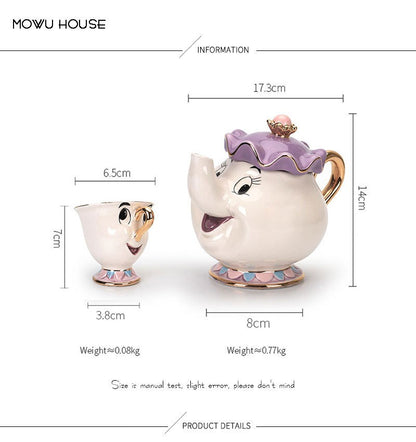 Bule De Chá Disney Desenho Animado A Bela E A Fera Bule De Café Caneca Sra Potts Xícara Chip Bule De Chá Um Conjunto De Chá Droshipping Presentes Fofos