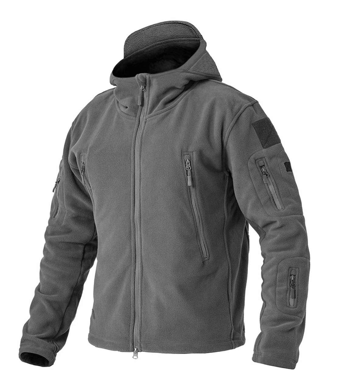 TACVASEN Winter Hooded Coats Mens Fleece Jackets Full Zip Up Multi-Pockets Fishing Hiking Climbing Outerwear Causal Parka Tops