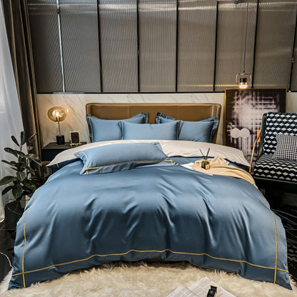 Lençol de Cima Bordado 100% Algodão Egípcio Sedoso Conjunto de Cama Lençol de Cima Queen King Size