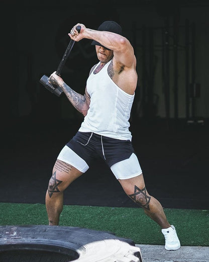 Men's Double Layer Fitness Shorts Drawstring Mesh Lining Elastic Waist Breathable Quick Dry to Beach Pool Summer Male