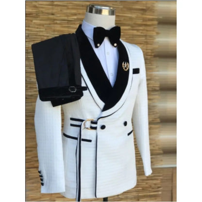 Latest Design Men Suits With Buckle Shawl Lapel Party Groom Tuxedo Wedding Male Suit Custom Causal Jacket Black Solid Pant