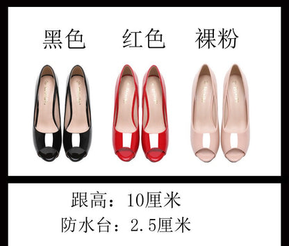 2025 Fashion New Women Fish Mouth High Heels Shoes Glossy Naked Pink Shallow Mouth Peep Toe Single Shoes Ladies Platform Sandals