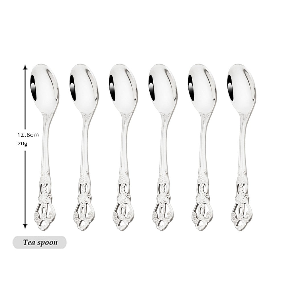 Mirror 24Pcs Vintage Dinnerware Set Stainless Steel Cutlery Set Knives Fork Teaspoon Tableware Kitchen Flatware Silverware Set