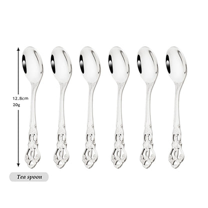 Mirror 24Pcs Vintage Dinnerware Set Stainless Steel Cutlery Set Knives Fork Teaspoon Tableware Kitchen Flatware Silverware Set