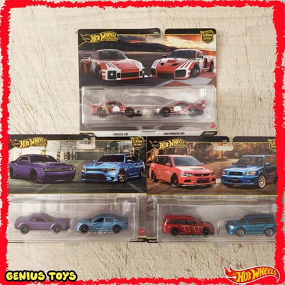 Hot Wheels Premium Car Culture 2 Packs Mitsubishi Subaru Dodge Porsche 1:64 Diecast Alloy Classic Performance Car Collectible