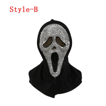 Cosplay Unique Bleed Bloody With Diamond-Studded Ghost Scream Mask Full Face Head Cover Halloween Carnival Party Costume Props