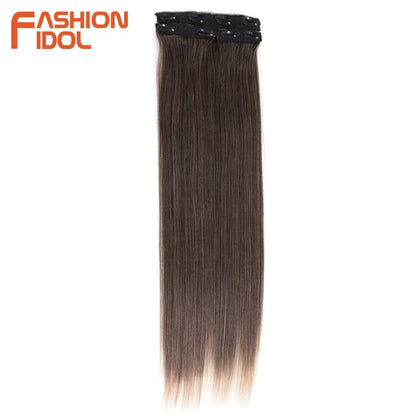 FASHION IDOL Long Straight Hairstyle 8 Clips In Hair Extensions Blonde 60CM Natural Synthetic Hair Daily Use Hairpiece Fake Hair