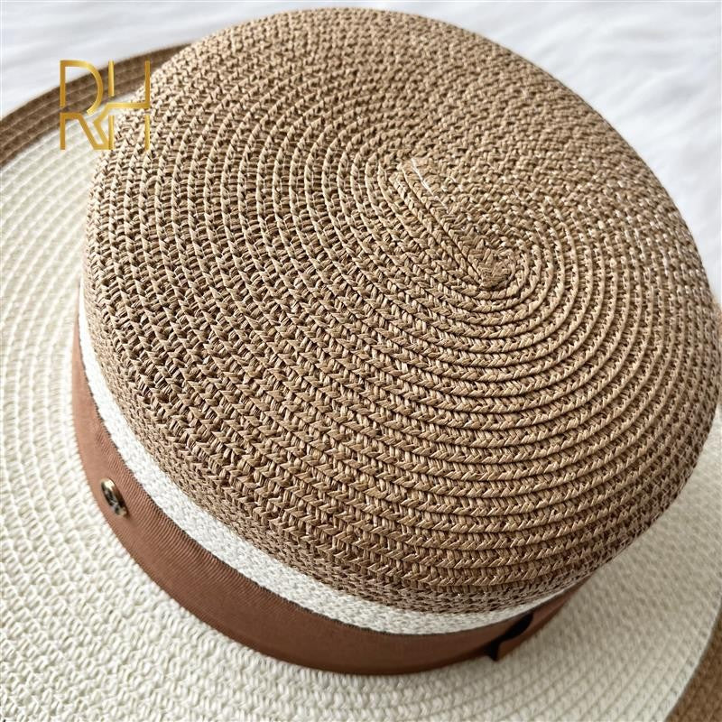 Chapéu de Palha Plano Hepburn Estilo Celebridade Francesa Fragrância Combinando Cores Top Feminino Quebra-sol Protetor Solar Férias Viagem