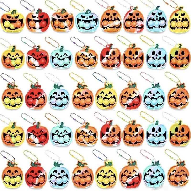 6-24PCS Halloween Mini Silicone Decompression KeychainPumpkin Bubble Backpack Pendant Push Keychains Sensory Toy Halloween Gift
