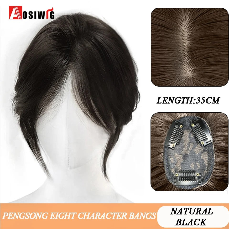 Perucas de cabelo encaracolado sintético AOSI castanho preto, substituição de extensões de cabelo tipo topete, apliques femininos com franja