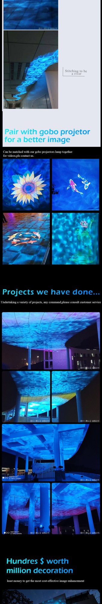 LED Ocean Water Waving Lamp Dynamic Ripple Light Realistic Projection Lamp for Home Decorative Outdoor Atmosphere Lighting