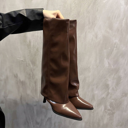 Women Chunky High Boots Pointed Toe Sexy Solid Color Design  Autumn and Winter New 2024 Trend Retro Fad Woman Boots Size 35-42