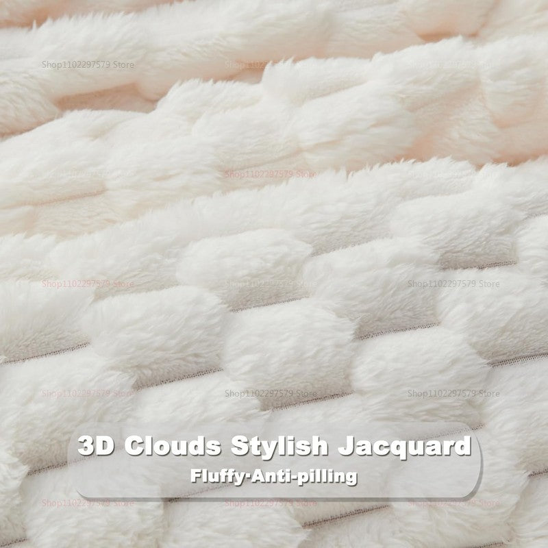 Manta de Tricô Branca Creme Felpuda Decorativa 3D Jacquard Flanela Fleece Super Macia de Pelúcia Aconchegante para Sofá Cadeira