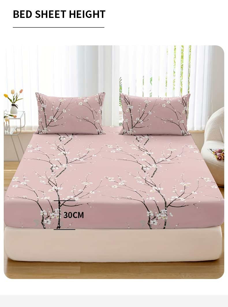 Conjunto de Lençol com Elástico Estampado 3 Peças (1 Lençol com Elástico + 2 Fronhas, Sem Enchimento)