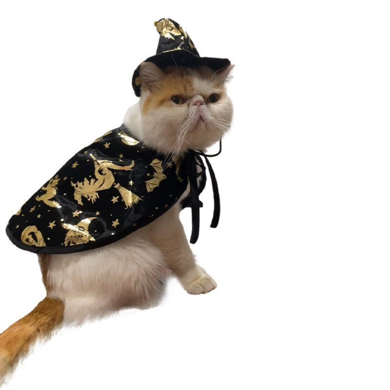 Fantasias de Halloween para Pets Cães Gatos Fantasia de Bruxa de Halloween para Pets Capa Chapéu Capa de Vampiro de Halloween Roupas de Cosplay de Gato Mago