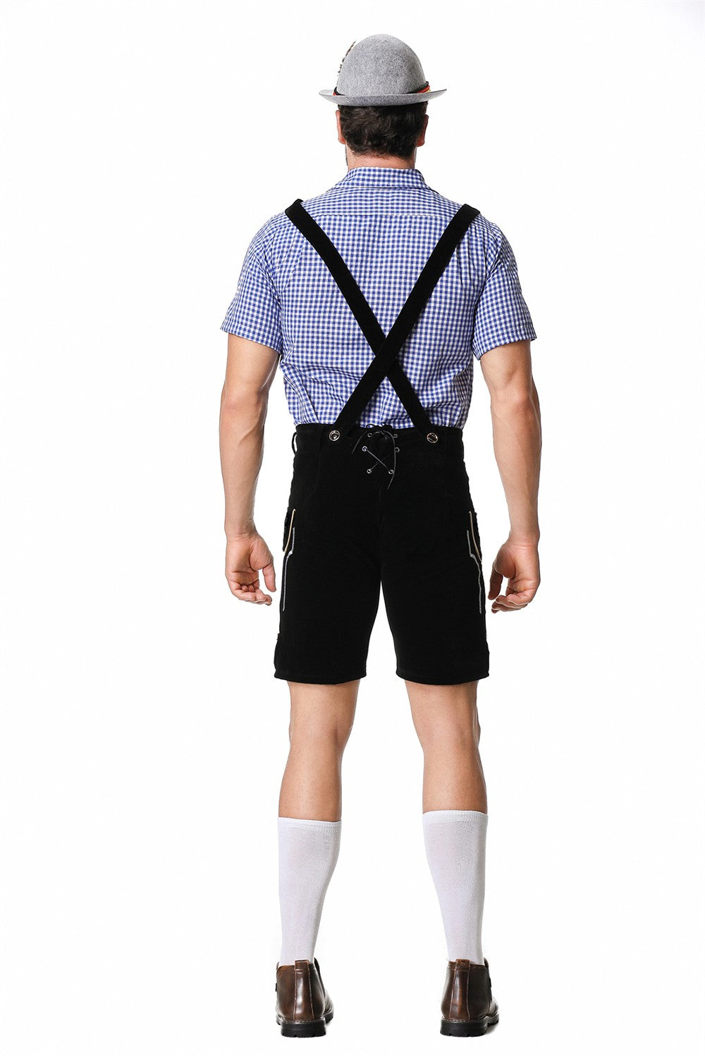 Male Oktoberfest Lederhosen Costume Bavarian Octoberfest German Beer Costume Shirt Suspender Shorts Hat Cosplay Costumes