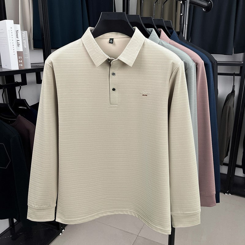 Men's Long sleeved T-shirt 2025 Spring and Autumn New Style Middle aged Collar Loose Polo Top