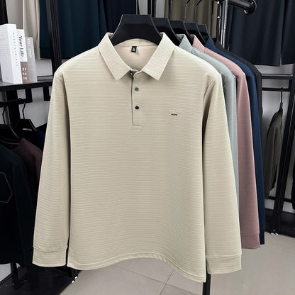 Men's Long sleeved T-shirt 2025 Spring and Autumn New Style Middle aged Collar Loose Polo Top