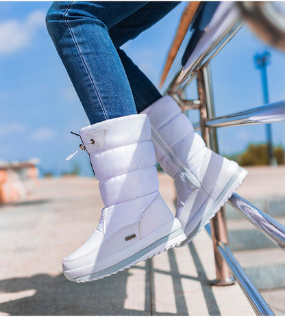 Winter thick women's snow boots Warm Plush Mid-calf Boots Non slip Waterproof  Platform Snow Boot Casual Female White shoes