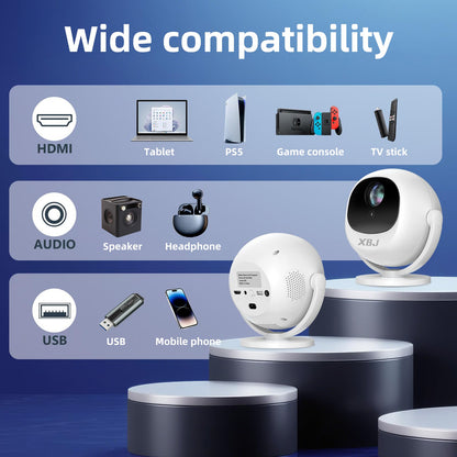 XBJ Spherical Home Theater 4K Projector, Android WiFi 6 BT 5.0 Auto Keystone 360° Rotation Portable Video Projector for Outdoor