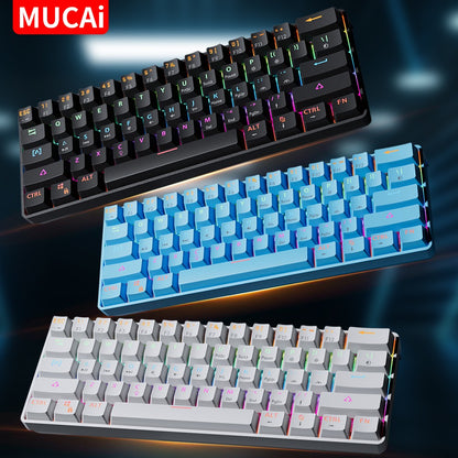 Teclado Mecânico MUCAI 61 Teclas Esports Mini Portátil USB Com Fio Hot Swappable Efeito de Luz RGB Eixo Vermelho Compacto e Prático