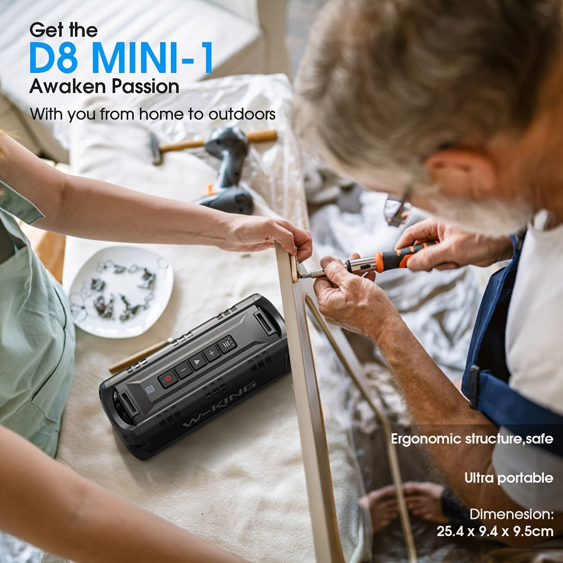 Caixa de Som Bluetooth Portátil W-King D8mini, 30W, Bateria de 5000 mAh, À Prova D'Água, 24 Horas de Bateria, Verde