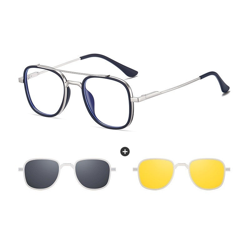 COHK Metal 3 In 1 New Style Folding Magnet Clip On Glasses Frame Trend Polarized Sunglasses Men Optical Computer Eyewear UV400