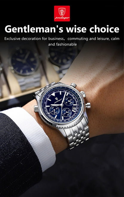 POEDAGAR Fashion Military Men's Watches Waterproof Luminous Date Chronograph Man Watch Stainless Steel Luxury Quartz Male Clock